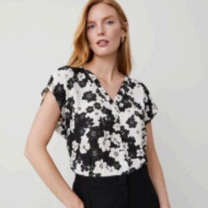 Ann Taylor Black, Cream Floral Mixed Media Top